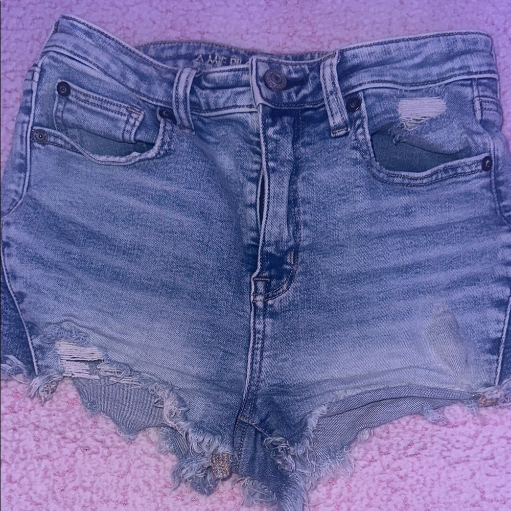 American Eagle Outfitters Blue Jean Shorts Distressed High-Waisted